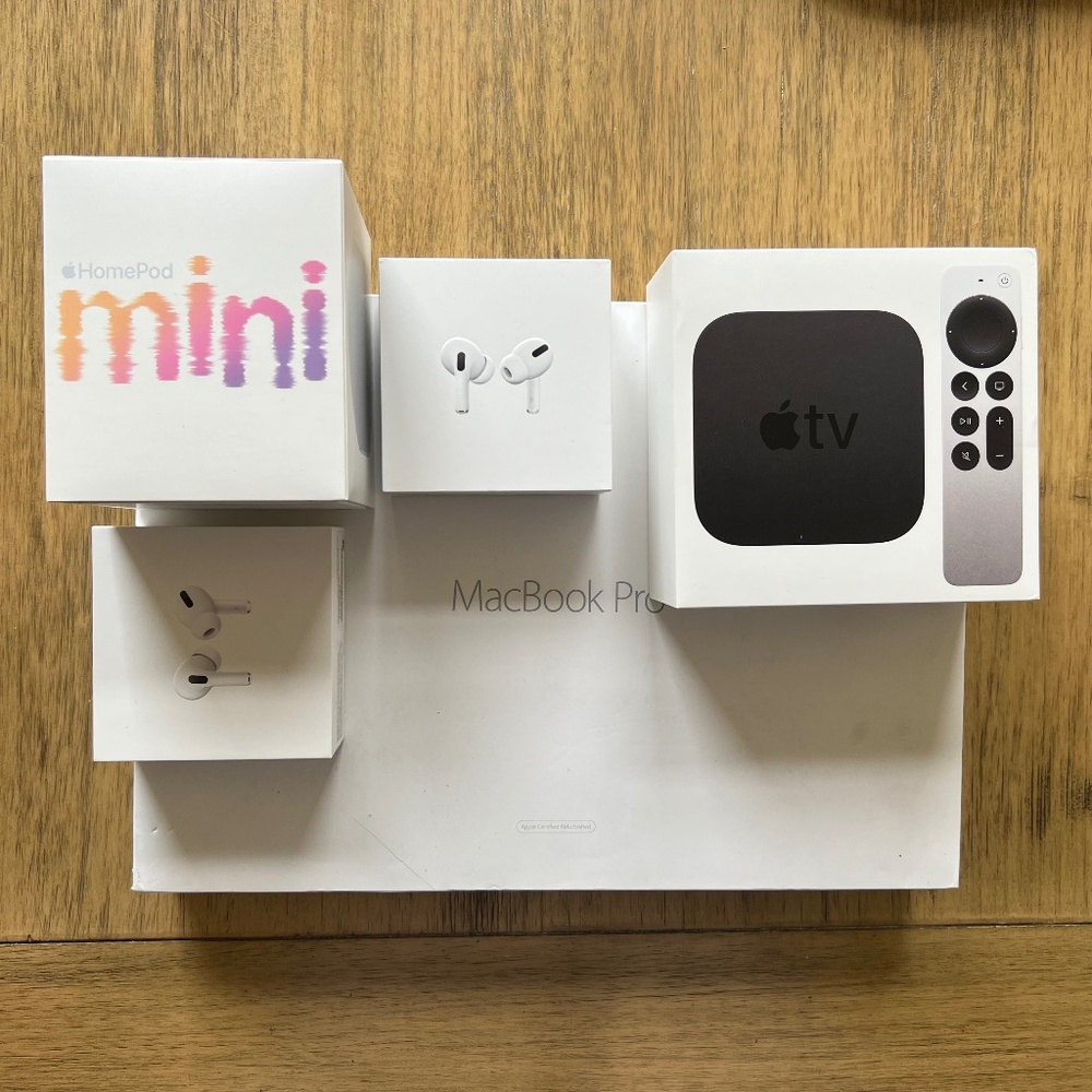 empty Apple boxes macbook airports apple tv